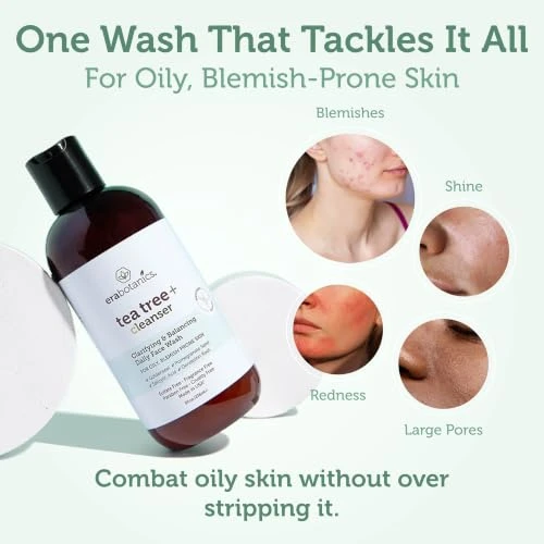 Era Organics Tea Tree Oil Face Wash Salicylic Acid Cleanser For Oily Skin