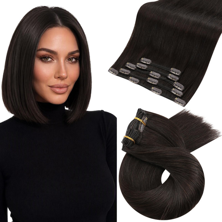 Moresoo Short Clip In Extensions Dark Brown Real Human Hair 10 Inch 80G