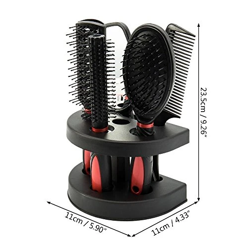 Healthcom Set Of 5 Hair Combs Set Professional Salon Hair Cutting Brushes Sets Salon Hairdressing Styling Tool Mirror And Holder Stand Set