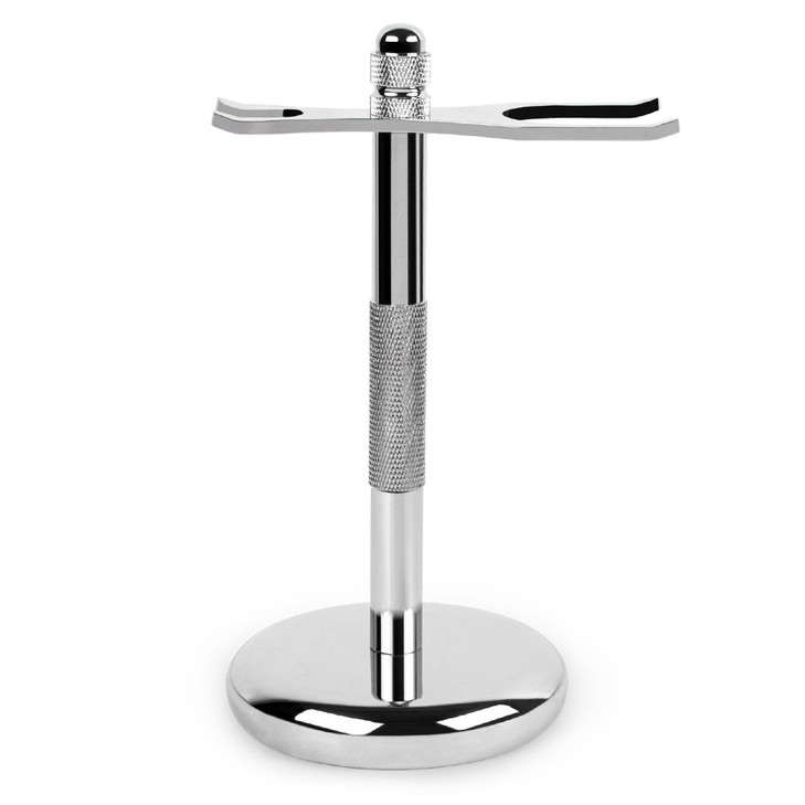 Qshave Deluxe Chrome Razor And Brush Stand Holder Prolong The Life Of Your Shaving Brush 2 Prongs