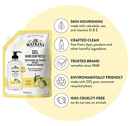 J.R. Watkins Liquid Hand Soap Lemon Refill 34 Fl Oz