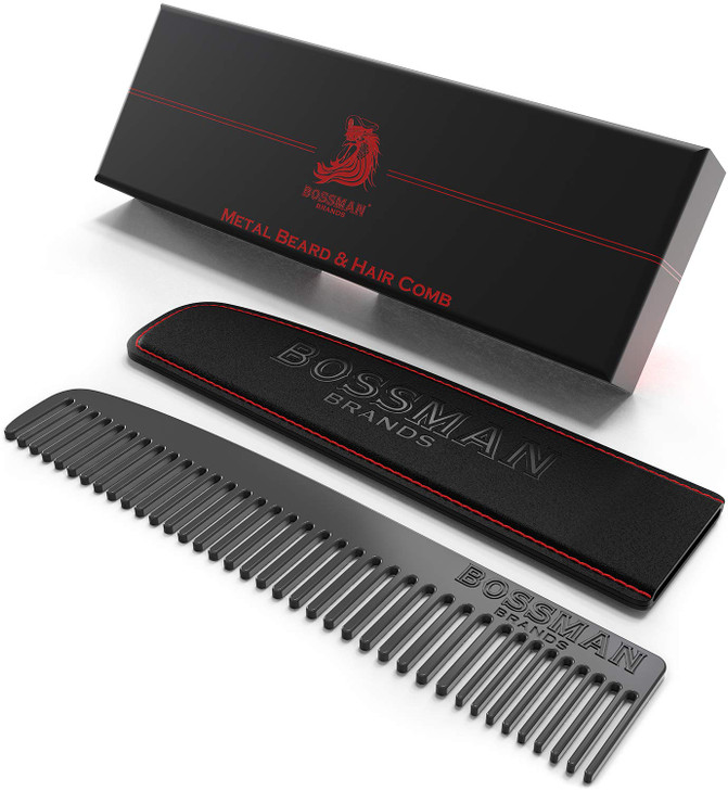 Bossman Metal Grooming Comb For Men Mustache And Beard Styling Tool Black