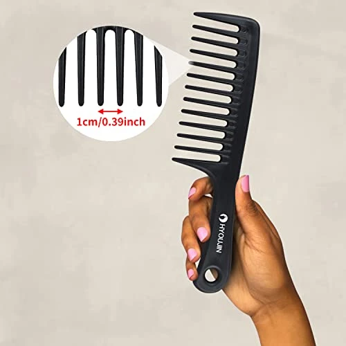 Hyoujin Large Wide Tooth Comb Detangling For Curly Wet Dry Hair Black