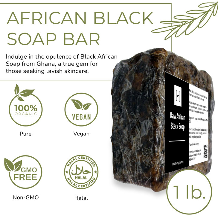 HalalEveryDay - Raw African Black Soap from Ghana, Black Soap with Shea Butter, Black African Soap for Nourished Skin, Natural African Black Soap Bar