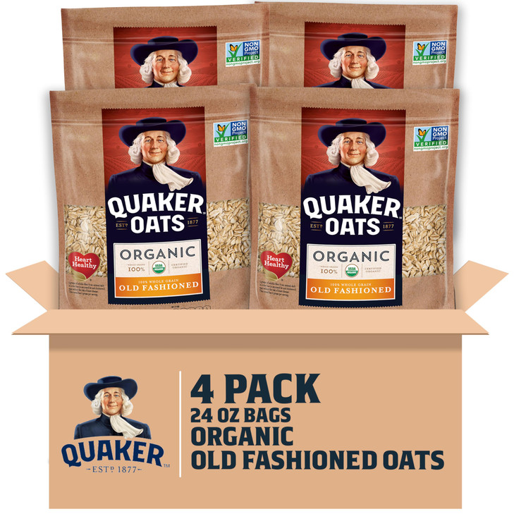 Quaker Old Fashioned Rolled Oats Usda Organic Non Gmo Project Verified 24Oz Resealable Bags Pack Of 4