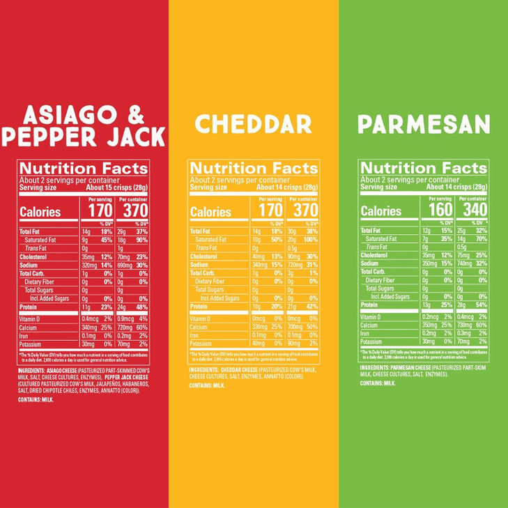 Whisps Cheese Crisps Variety Pack Protein Chips 2.12 Oz 6 Pack