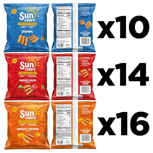 Sunchips 100 Percent Whole Grain Chips Variety Pack 1 Oz Bags Pack Of 40 No Artificial Flavors Colors