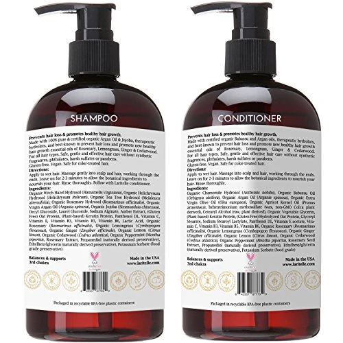 Laritelle Organic Shampoo 17 Oz Plus Conditioner 16 Oz Prevents Hair Loss Promotes Hair Growth Argan Oil Rosemary Ginger And Cedarwood No