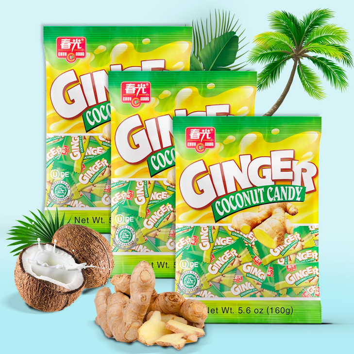Chun Guang Ginger Coconut Candy 5.6 Ounce Pack Of 3