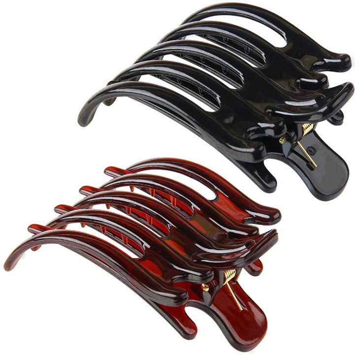 2Pcs Large Plastic Non Slip Hair Claw Clips Hairpin Clamp With Inner Teeth For Women Girls Black Plus Brown