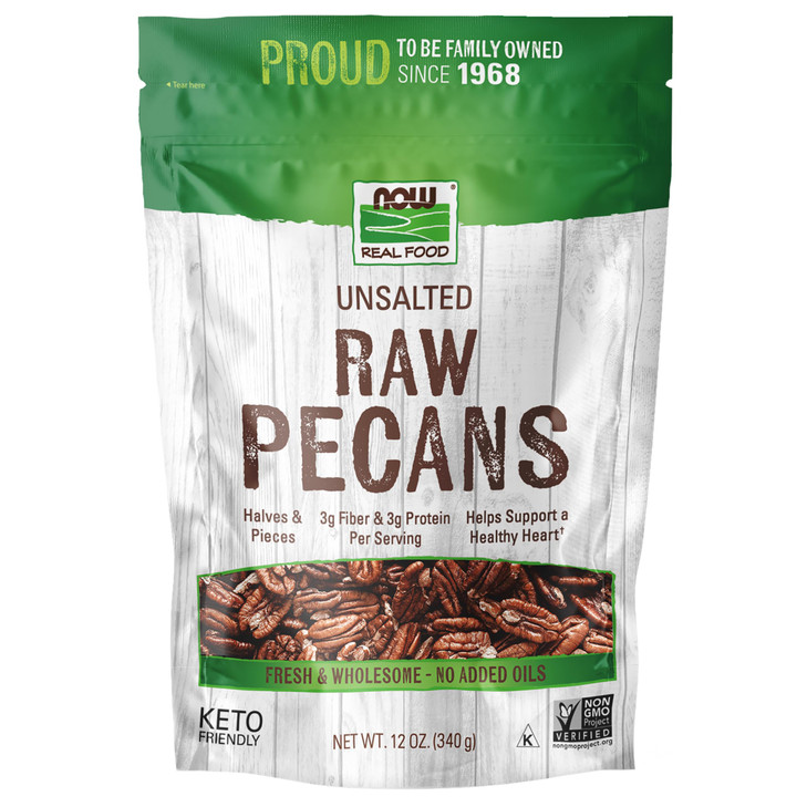 Now Foods Pecans Raw And Unsalted Halves And Pieces Natural Source Of Essential Fatty Acids Grown In The Usa 12 Ounce Packaging May Vary