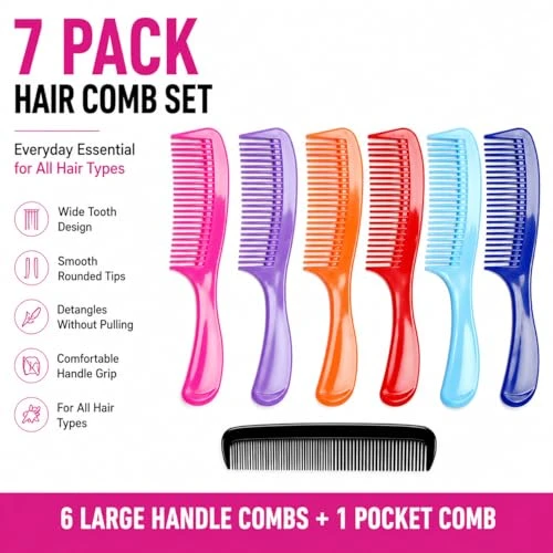 Luxxii 6 Pack 8 Colorful Dressing Comb Dresser Comb Round Handle Comb Hair Combs And 1 Pack 5 Favorict Pocket Comb A