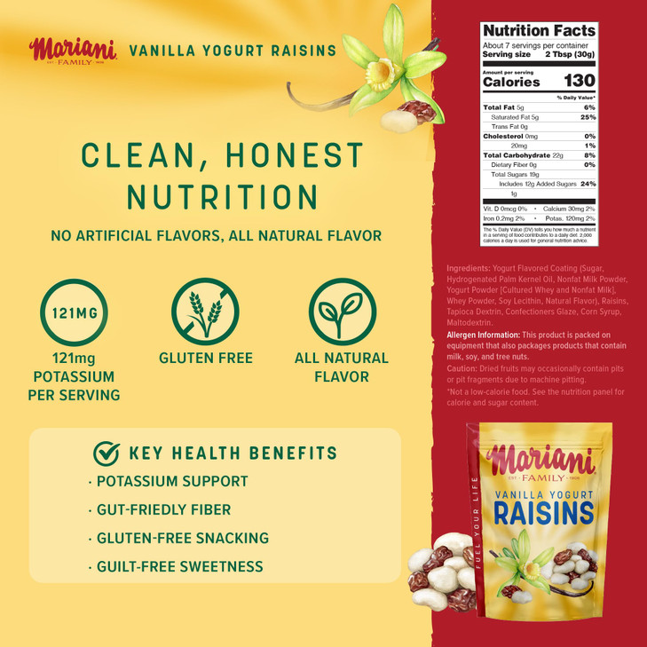 Mariani Vanilla Yogurt Raisins Healthy Snacks For Kids And Adults Gluten Free Snacks 7 Ounces Pack Of 1 Resealable Bag