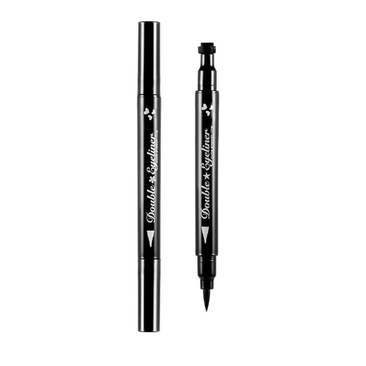 Pinkiou 2 In 1 Double Headed Liquid Eyeliner Pen Stamp Super Slim Gel Felt Tip High Pigment Black Waterproof Smudgeproof Long Lasting Makeup