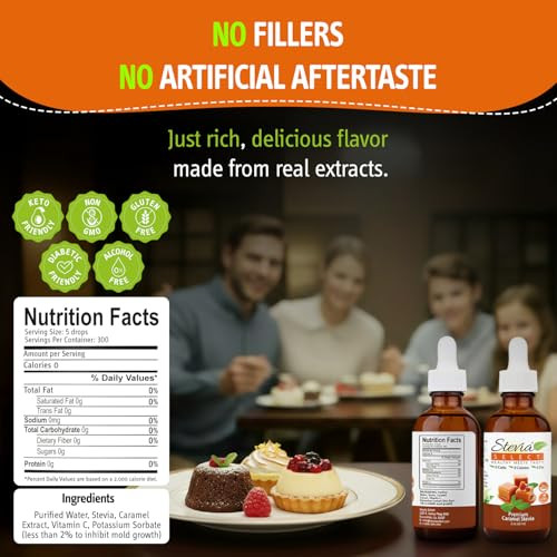 Stevia Select Caramel Flavored Liquid Stevia Zero Calorie Coffee Tea Drink And Baking Sweetener All Natural No Erythritol Keto Friendly