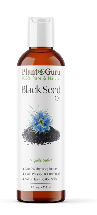 Plant Guru Black Cumin Seed Oil 4 Fl. Oz. Unrefined Cold Pressed 100 Percent Pure Natural Nigella Sativa Kalonji Oil For Skin Care Hair