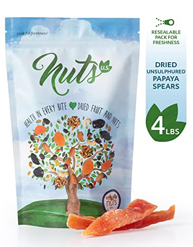 Nuts U.S. Dried Papaya Spears Unsulphured Low Sugar. Lightly Sugar Coated No Color Added Packed In A Resealable Bag 4 Lbs