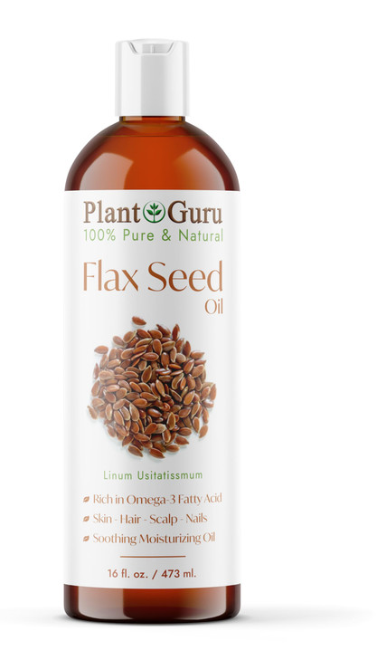 Plant Guru Flaxseed Oil 16 Fl. Oz. Unrefined Cold Pressed 100 Percent Pure Natural Carrier For Skin Face Body Moisturizer And Hair Growth