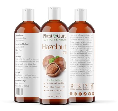 Plant Guru Hazelnut Oil 16 Fl. Oz. Cold Pressed 100 Percent Pure Natural Carrier Skin Face Body And Hair Growth Moisturizer.