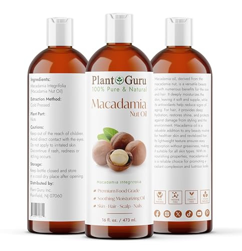 Plant Guru Macadamia Nut Oil 16 Fl. Oz. Cold Pressed 100 Percent Pure Natural Carrier Skin Face Body And Hair Moisturizer.