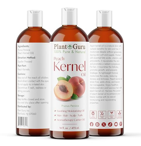Peach Kernel Oil 16 Fl. Oz. Cold Pressed 100 Percent Pure And Natural Carrier Ideal For Skin Face Body And Hair Moisturizer.