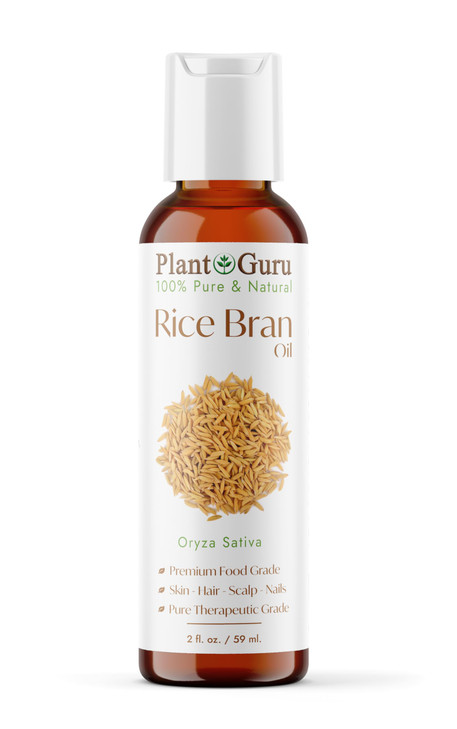 Plant Guru Rice Bran Oil 2 Fl. Oz. 100 Percent Pure And Natural Carrier Oil For Skin Face Body And Hair Moisturizing.