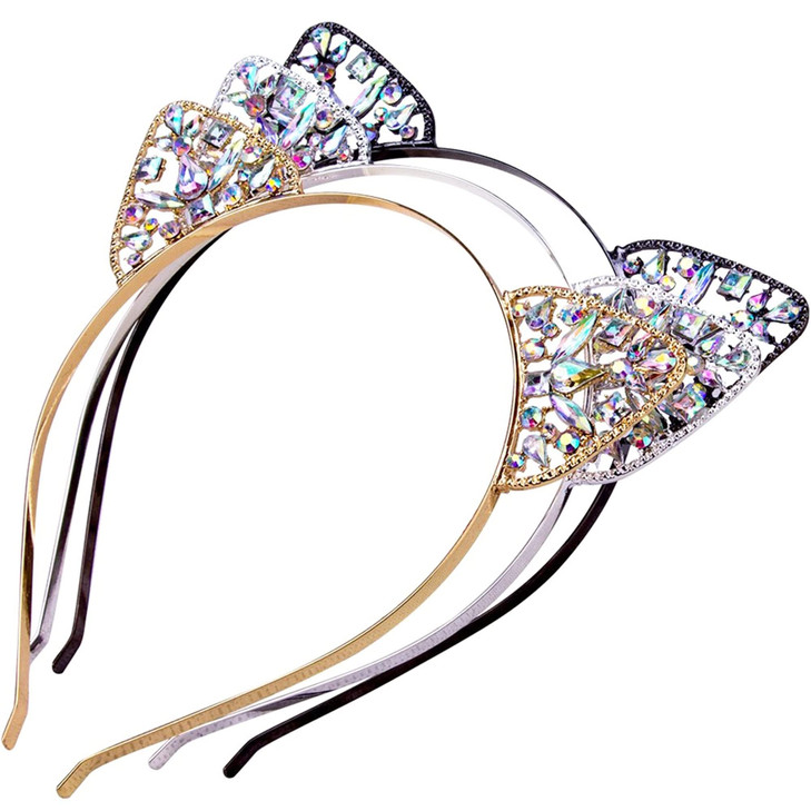 Bnikion Cat Ears Headband Rhinestone Crystal Cat Headbands For Women