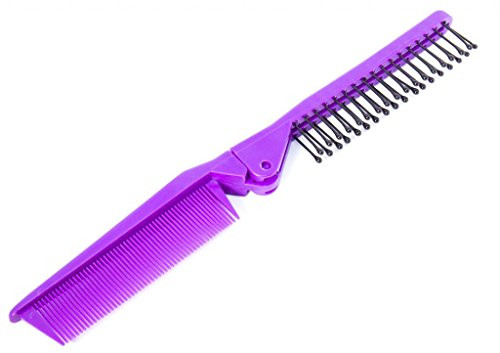Louise Maelys Folding Hair Brush Double Headed Pocket Travel Comb Purple
