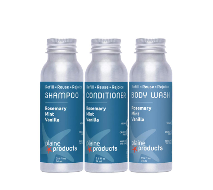Travel Size Shampoo Conditioner And Body Wash Rosemary Mint Vanilla Sulfate Free Refillable Bottle 2.5 Oz