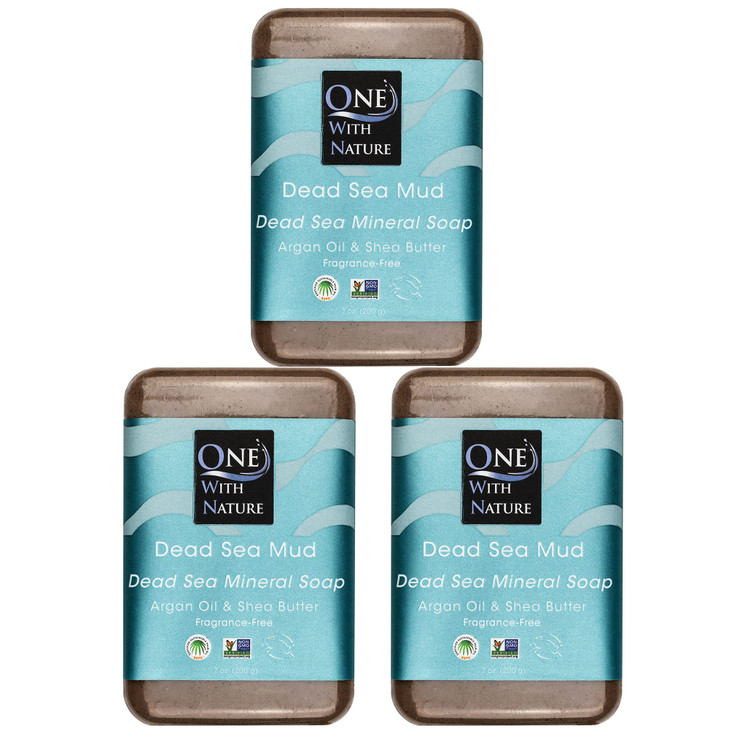 One With Nature Dead Sea Mud Soap Bar 7Oz 3 Pack Unscented Face And Body