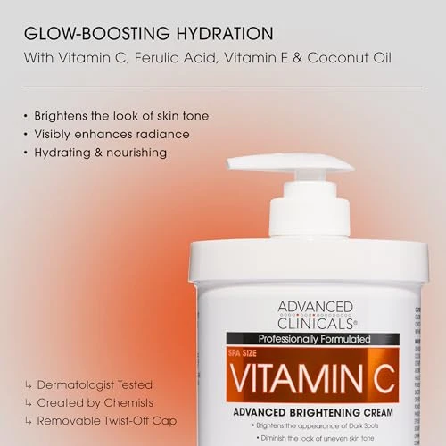 Advanced Clinicals Vitamin C Cream Visibly Brightening Body Lotion Vitamin C Moisturizer Skin Care Body Cream For Women And Men Helps