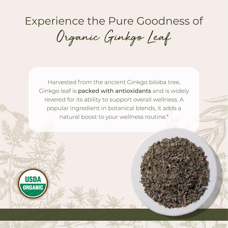 Starwest Botanicals Organic Ginkgo Leaf - Ginkgo Biloba, Dried Loose Leaf Herb for Tea, Capsules, & Herbal Blends, Cut & Sifted, Certified Kosher, No