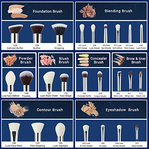Jessup 25Pcs Professional Makeup Brush Set Foundation Powder Concealer Eyeshadow Blending Blush Highlighter Natural Synthetic Hair Brushes