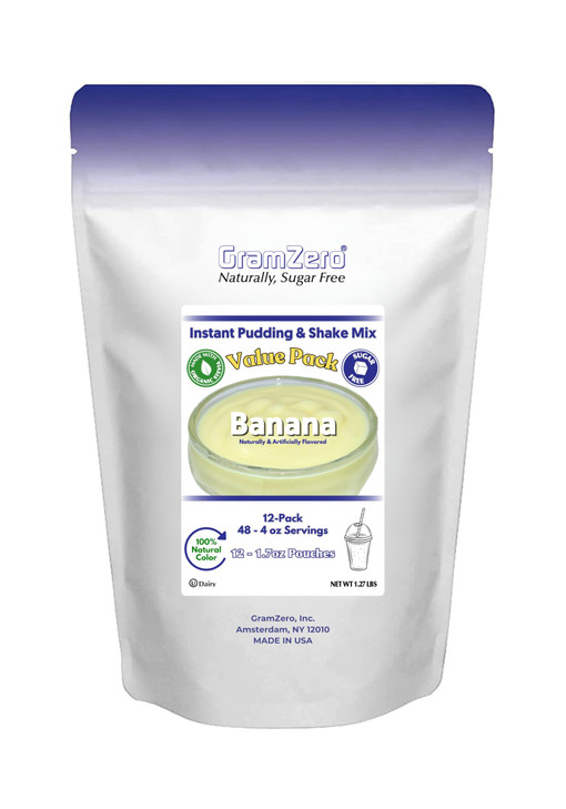 Gramzero Natural Color Banana Sugar Free Pudding Mix 12 Pack Great For Nutrition Club Meal Replacement Shakes Low Calorie Dessert Stevia
