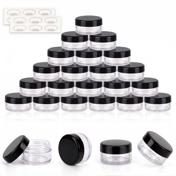 Zejia 3 Gram Sample Containers With Lids 25 Count Black Lid