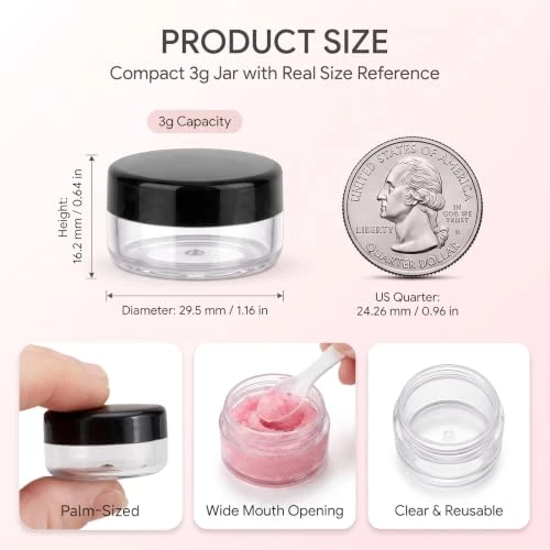 Zejia 3 Gram Sample Containers With Lids 25 Count Black Lid