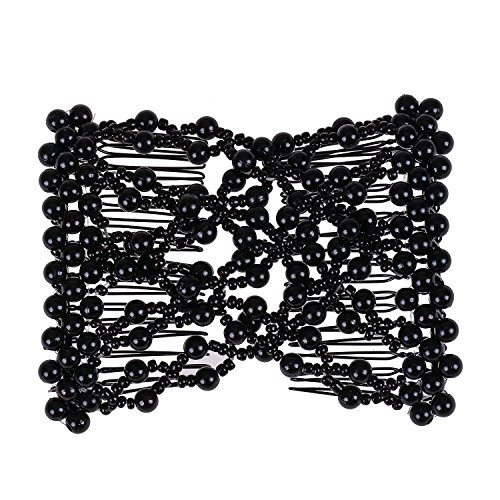 Ruihfas 5Pcs Easy Stretch Beaded Hair Combs Double Magic Slide Metal Comb Clip Hairpins For Women Hair Styling