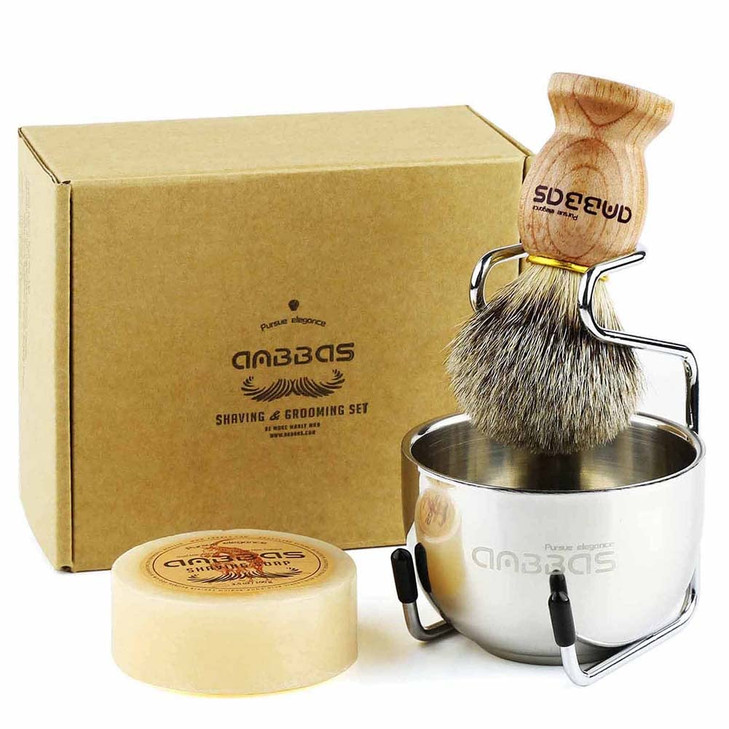 Anbbas 4In1 Badger Hair Shaving Brush Set Lather For Men Smooth Wet Shave