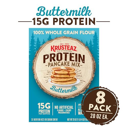 Krusteaz Protein Buttermilk Pancake And Waffle Mix 15G Protein Per Serving 20 Oz Boxes Pack Of 8