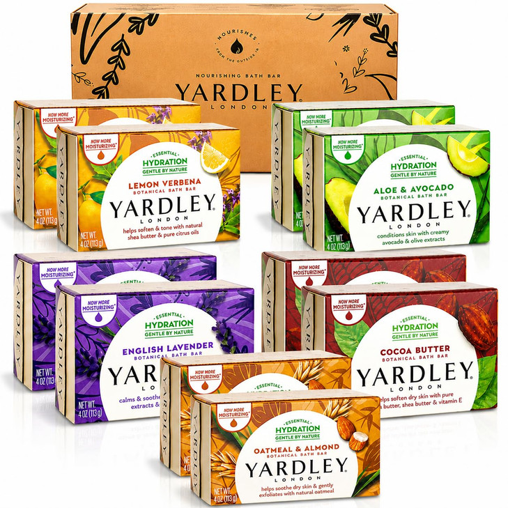 Yardley London Soap Bath Bar Bundle 10 Bars English Lavender Oatmeal And Almond Aloe And Avocado Cocoa Butter Lemon Verbena 4.25 Ounce Bars
