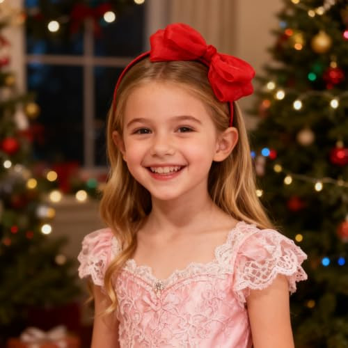 Bnikion Red Bow Headband Lace Bowknot Headband Big Bow Ribbon Hair Hoop Cute Girls Kids Halloween Christmas Party