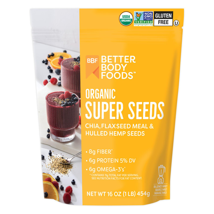 Bbf Organic Super Seeds Blend 1 Lb Chia Seeds Flax Seeds Hemp Hearts