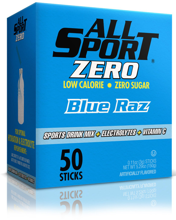 All Sport Zero Powder Sticks Sugar Free Electrolytes Blue Raz 50 Count