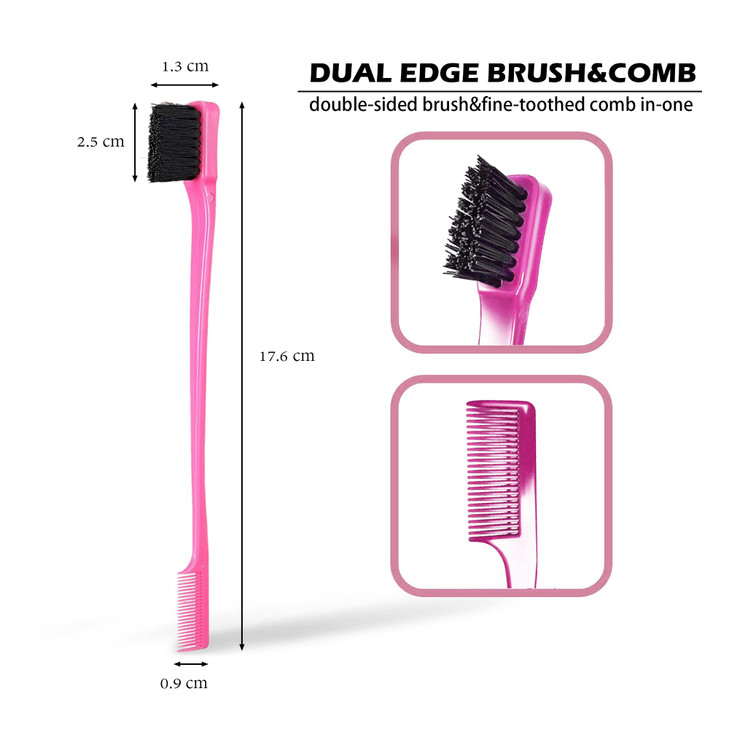 Foxi Fresh Double Sided Edge Control Hair Brush Comb Combo Pack 2 Pieces Pink And Black