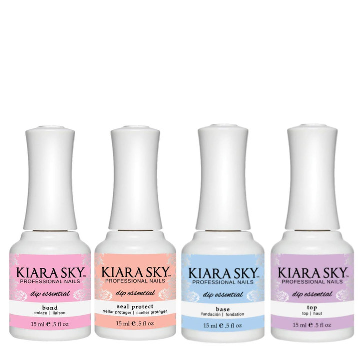 Kiara Sky Liquid Dip Essential Steps 1 4 Includes 4 Full Size Bottles Bond Base Seal Protect And Top For Dipping Manicures