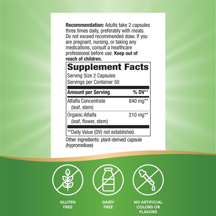 Nature's Way Alfa-Max - Alfalfa Supplement - Alfalfa Leaf, Stem & Flower - Gluten Free & Vegan - 100 Capsules