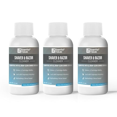 Essential Values Electric Shaver Cleaning Solution Compatible With Braun Clean And Renew Refill Cartridges 3 Bottles Makes 9 Refills
