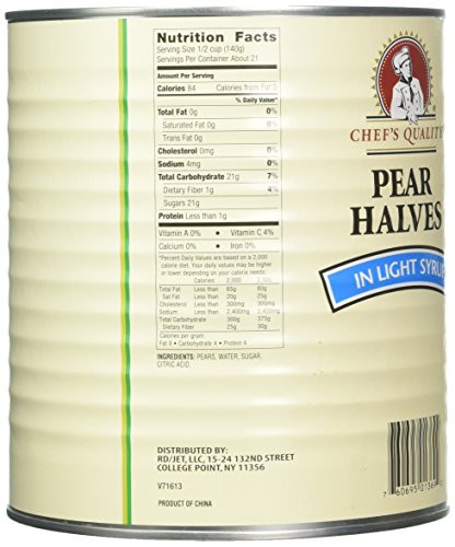 Chefs Quality Pear Halves In Light Syrup 106 Ounce