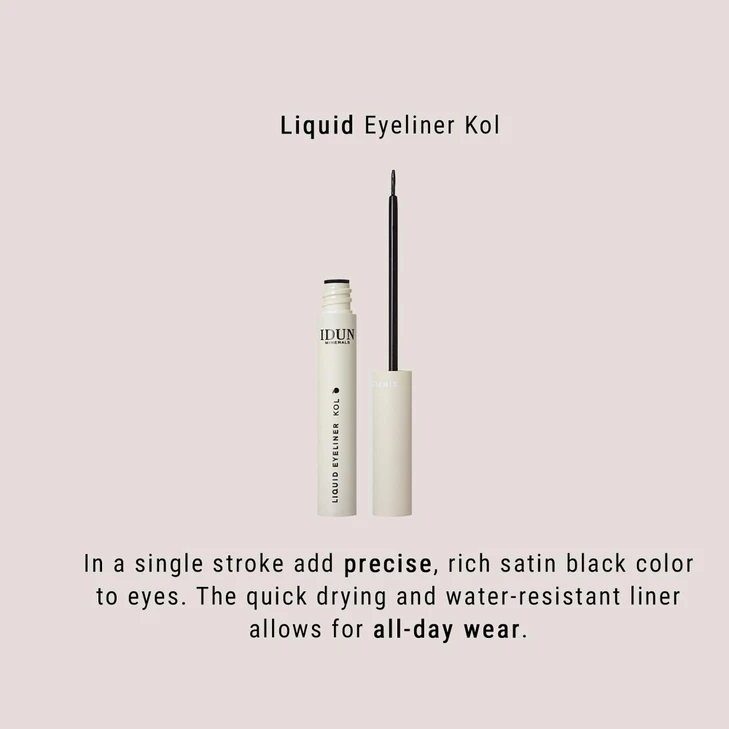 Idun Minerals Liquid Eyeliner Kol Imparts A Rich Satin Black Colour Payoff Vegan Water Resistant Formula Infused With Highly Purified