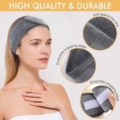 Sinland Spa Facial Headband Adjustable Makeup Hair Band 3 Pack Grey